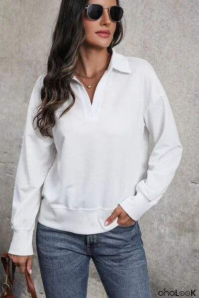 Johnny Collar Dropped Shoulder Blouse