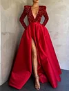 Spaghetti-Neck Split-Joint Long Sleeves Maxi Dress