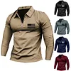 Men's Vintage American Flag Print Zip Lapel Long Sleeve T-Shirt by Inlyline