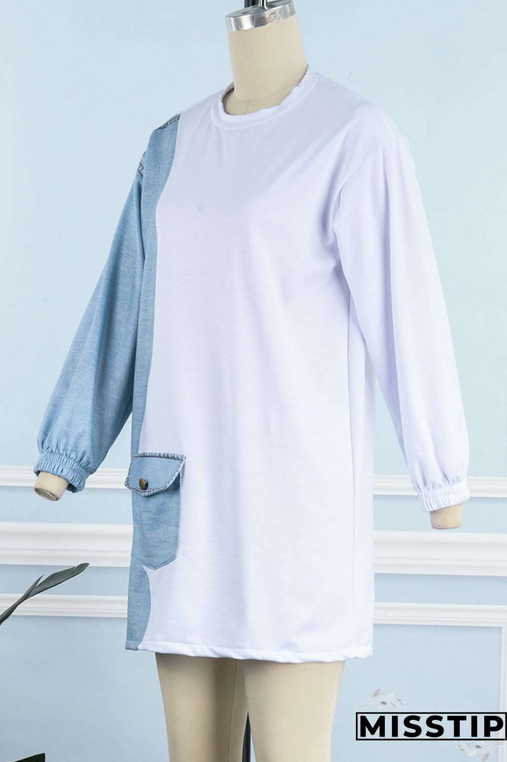 White Casual Solid Patchwork O Neck Tops
