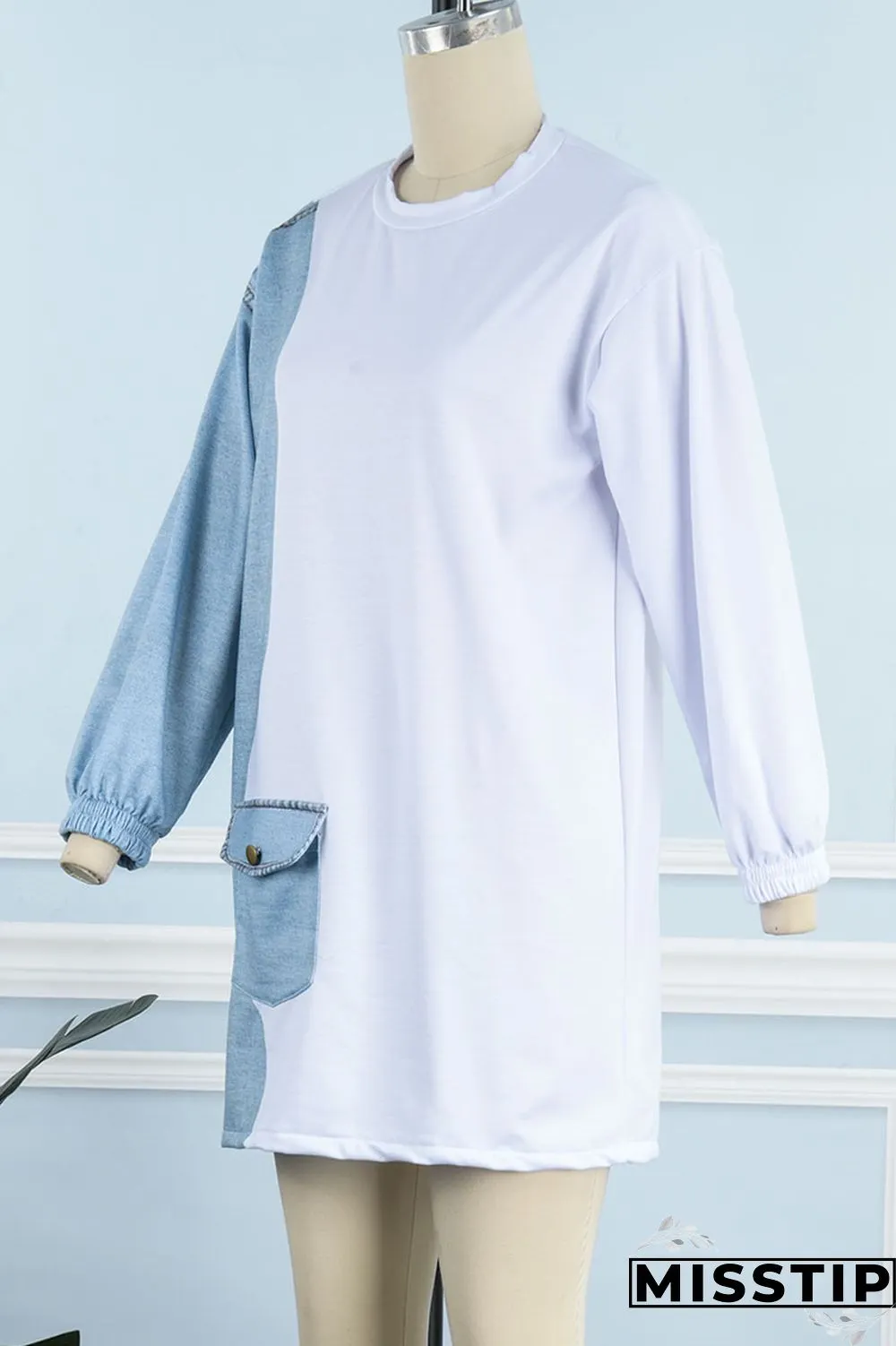 White Casual Solid Patchwork O Neck Tops
