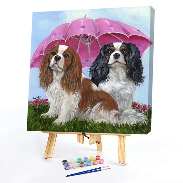 Oil Paint By Numbers - Puppy Holding Umbrella - 40*40CM