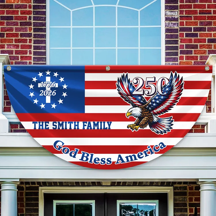 Personalized 250 Years of Freedom America Flag Custom Family Name 250th Patriot Eagle God Bless America Non-Pleated Fan Flag