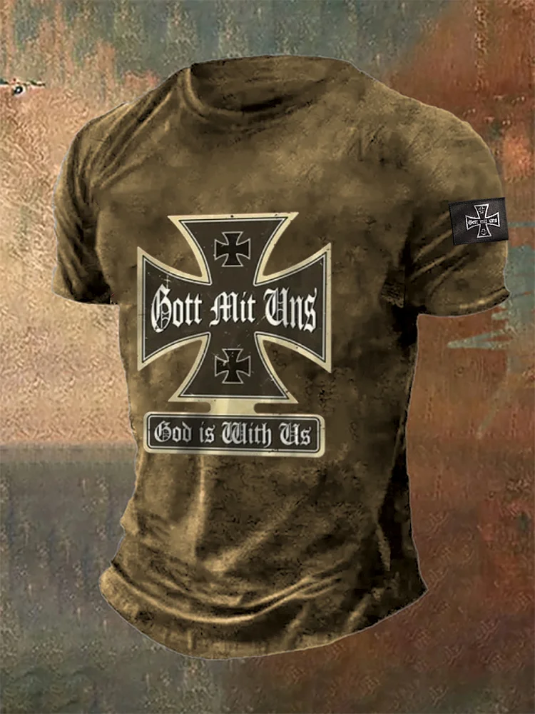 Herren Gott mit uns bedrucktes T-Shirt mit kurzen Ärmeln