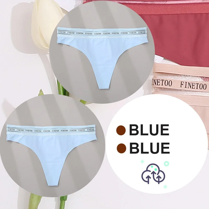 FINETOO 2PCS/Set Women Seamless G-string Panties M-XL Letter Soft Panties 7 Colors Patchwork Woman Underwear Thongs Lingerie