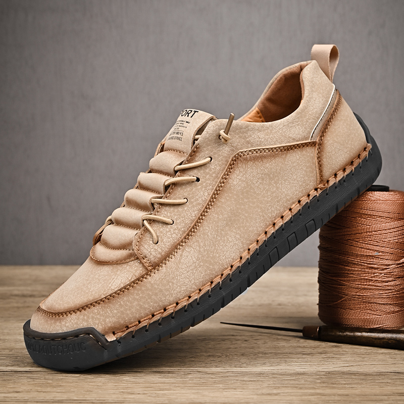 Men's Leather Handmade Comfortable Elastic Band Shoes | ARKGET