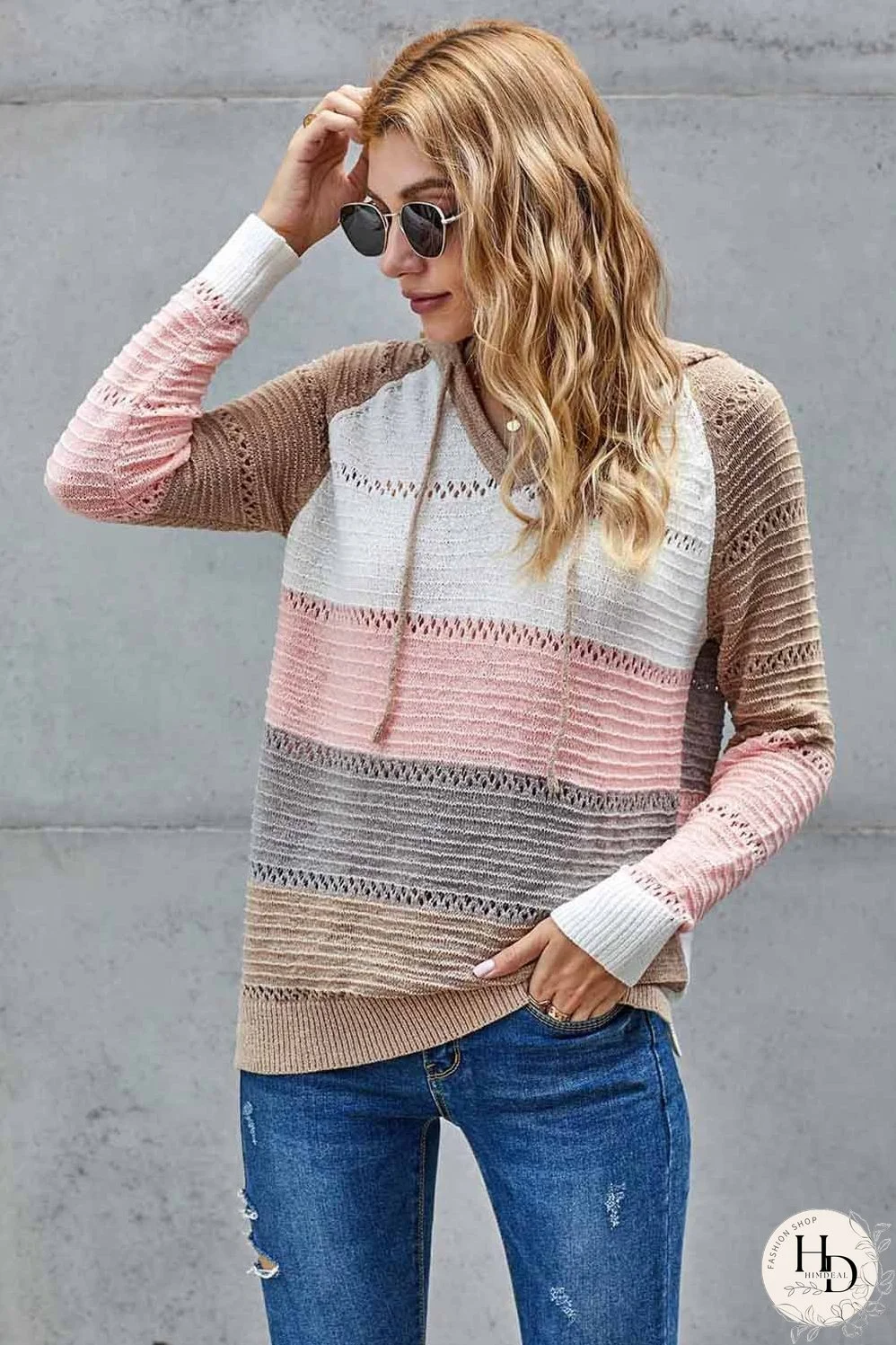 Casual Multicolor Beach Bonfire Knitted Hoodie