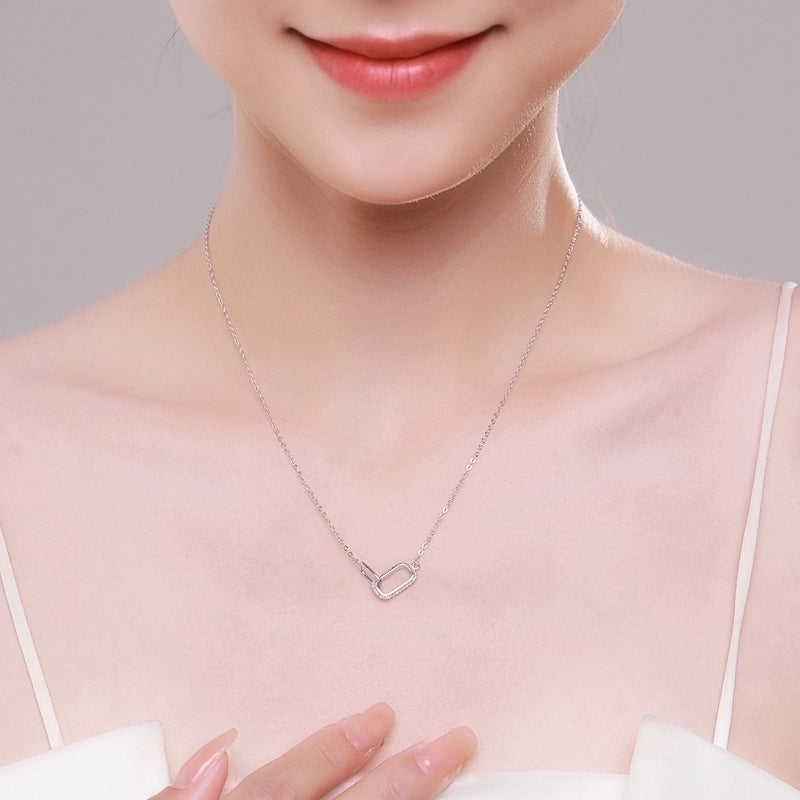 925 Sterling Silver Zircon Cable Chain Plating Inlay Lock Necklace