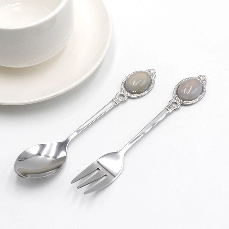 Retro Solid Color Stainless Steel Natural Stone Spoon