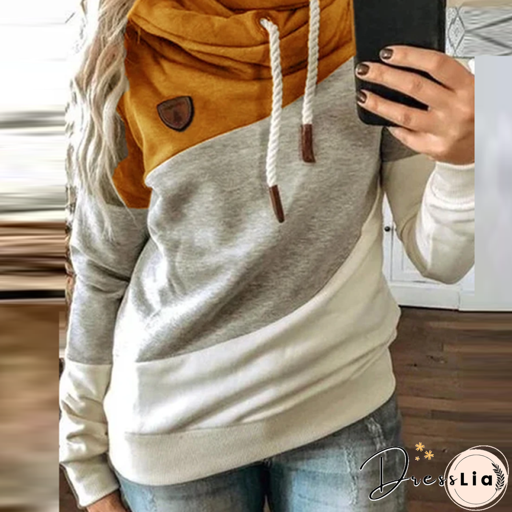 Women Patchwork Hooded Sweatshirt Autumn Winter Leopard Print Harajuku Drawstring Hoodie Casual Long Sleeve Pullover Tops Female