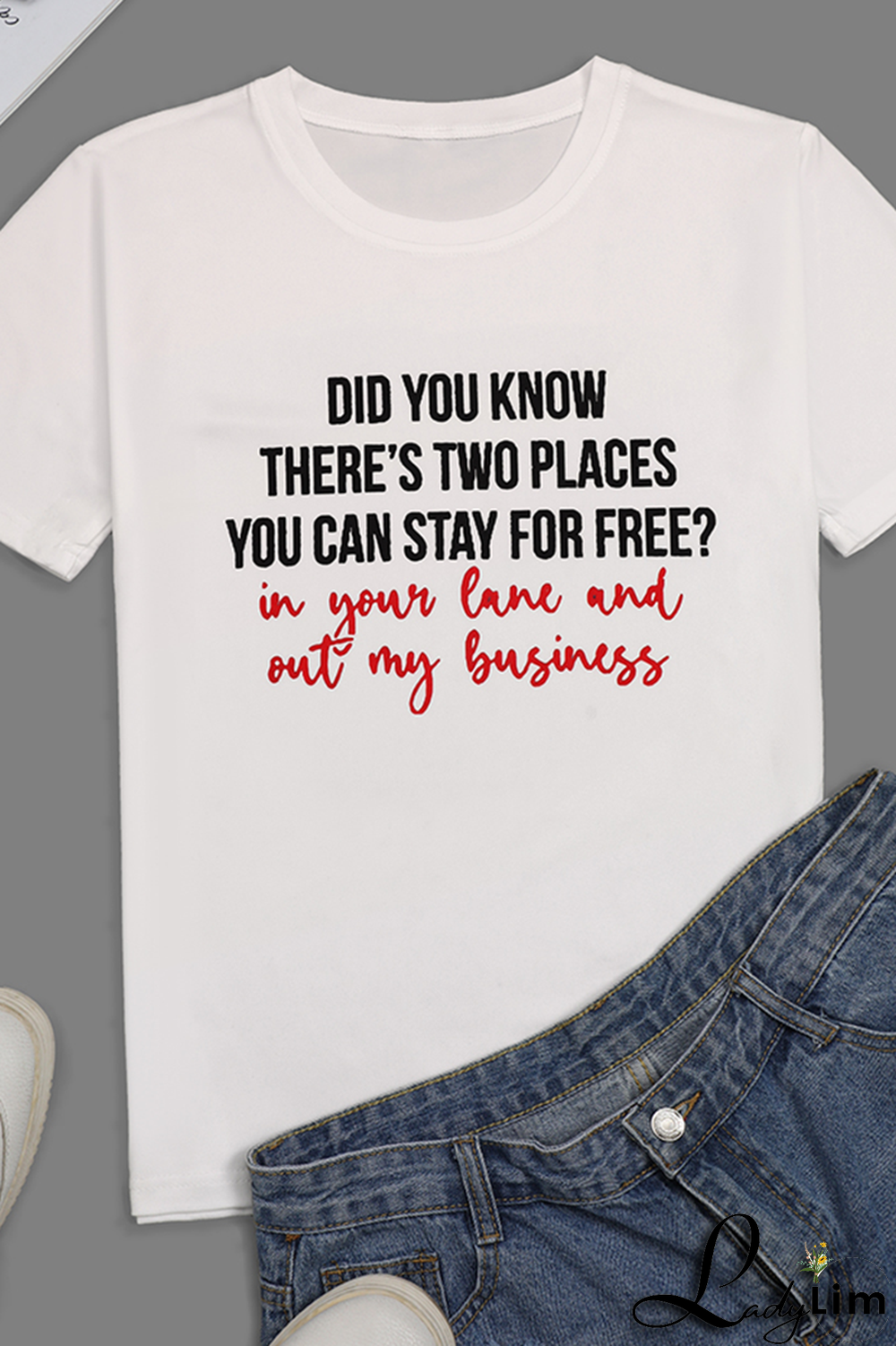 White Fashion Street Print Split Joint Letter O Neck T-Shirts