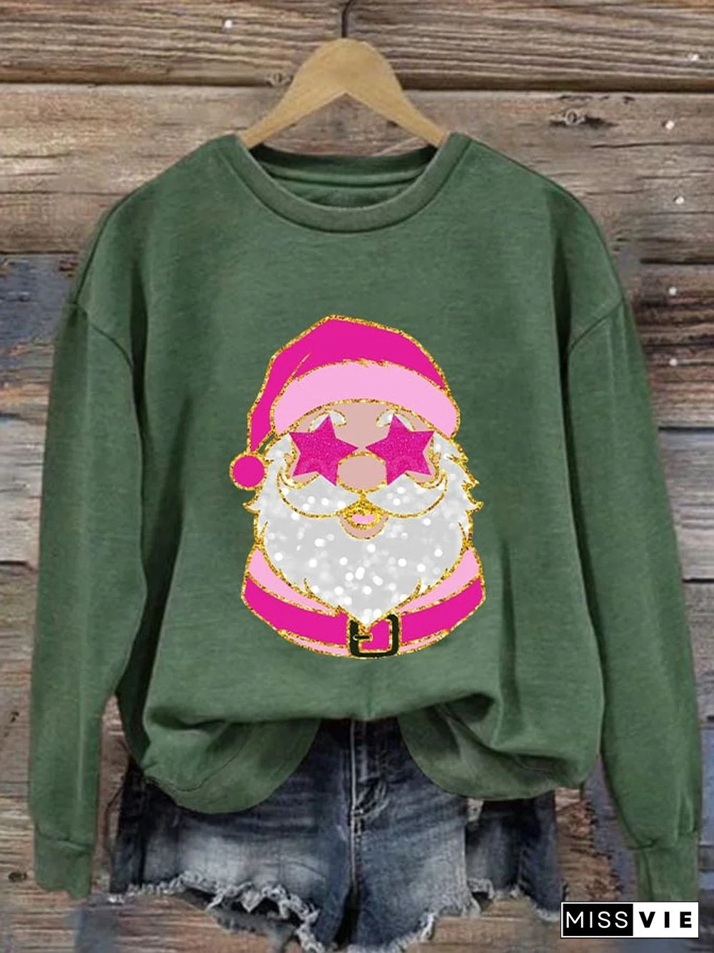 Women's Pink Santa Print Sweatshirt