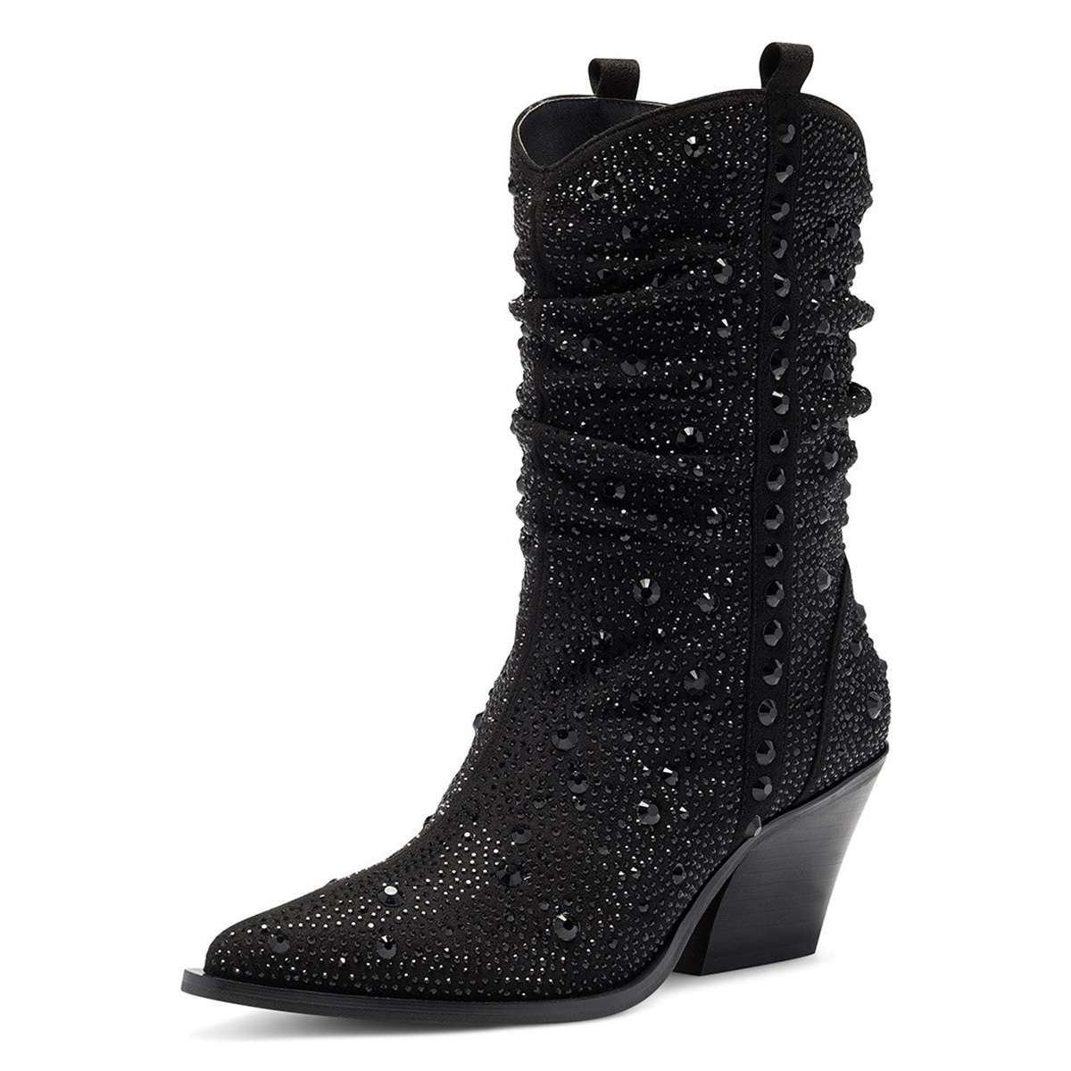 GOOSHOE Black Rhinestone Mid-calf Western Boots