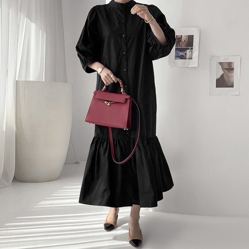 Fashion Women Summer Sundress ZANZEA Elegant Puff Sleeve Ruffles Hem Shirt Dress Casual Buttons Loose Vestido Party Dresses Robe