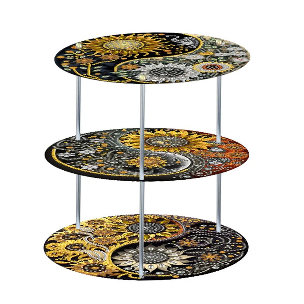 3 Tier Flower Tai Chi Acrylic DIY Diamond Painting Round Serving Tray for Home Table