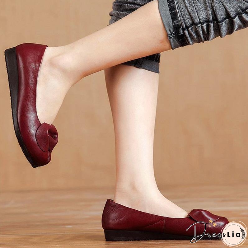 Rose Floral Cowhide Leather Flats Flats