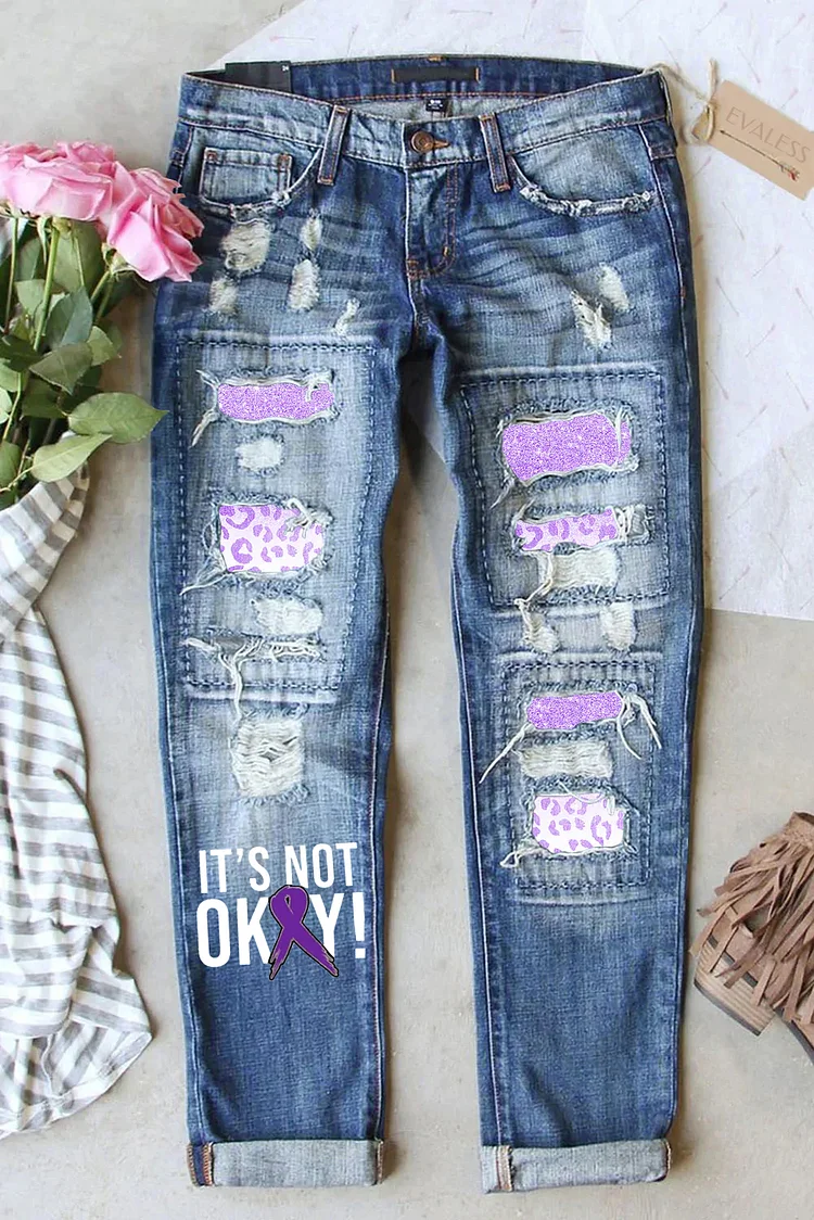 Domestic Violence Awareness Purple Leopard Ripped Jeans