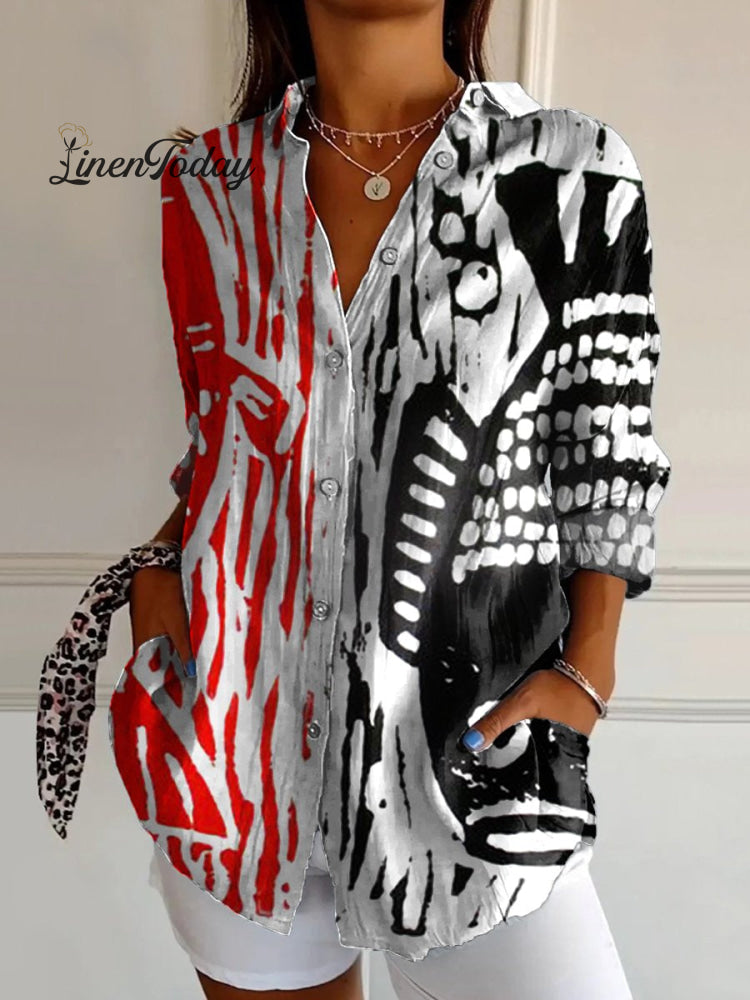Women’s Fish Art Print Casual Cotton Shirt Multicolor / S