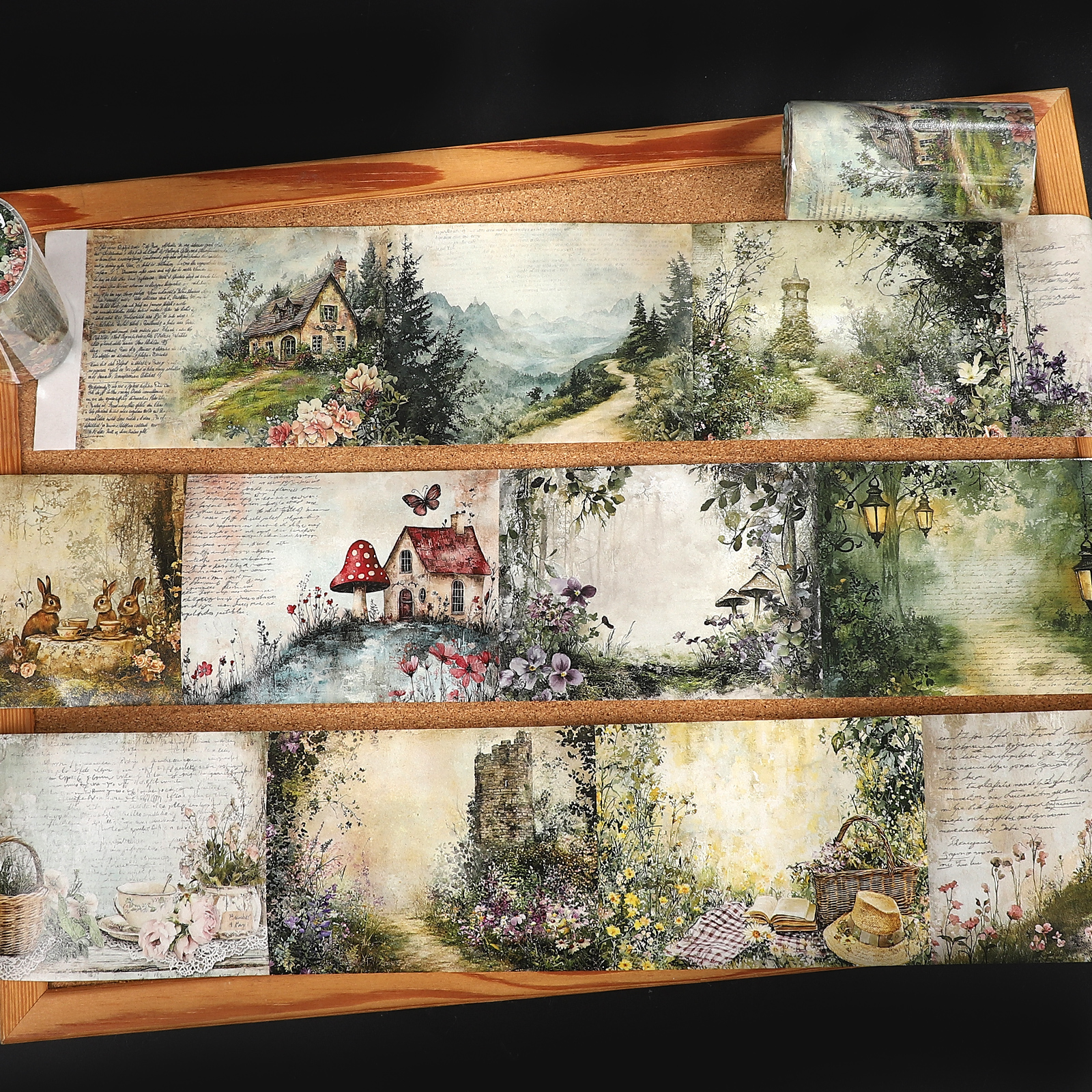 와시 테이프 - 80mm*204cm 빈티지 코티지 동화 속 식물 꽃 풍경