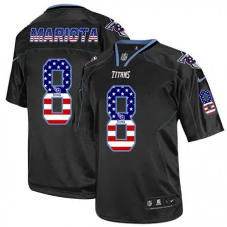 Men's  Titans #8 Marcus Mariota Black USA Flag Fashion Elite Jersey