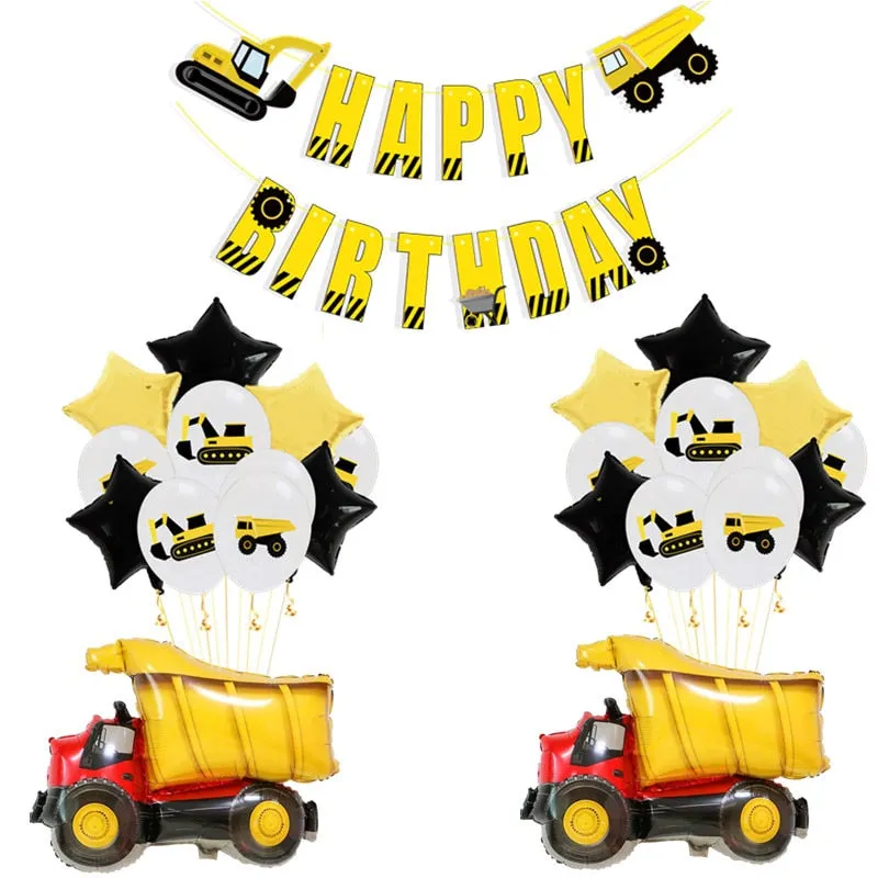 Construction Tractor Theme Excavator Inflatable Balloons Truck Vehicle Banners Baby Shower Kids Boys Birthday Party Supplies