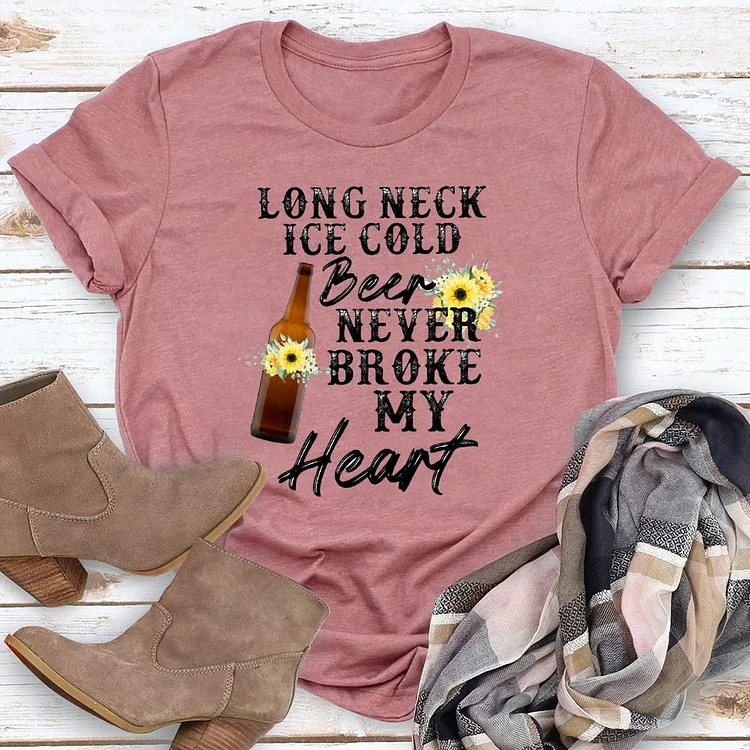 Long Neck Ice Cold Beer Never Broke My Heart Sunflower T-shirt Tee-04269-Annaletters