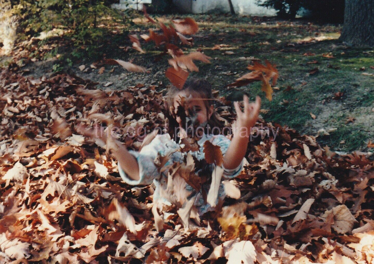 A Girl In The Leaves FOUND Photo Poster paintingOriginal Snapshot VINTAGE 94 7 U