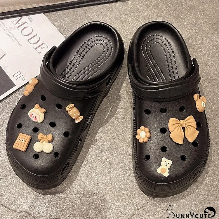 Summer Women Slippers Shoes With Charms Jewelry Garden Shoes Wedges Platform Sandals Antiskid Female Clogs Flip Flops For Woman