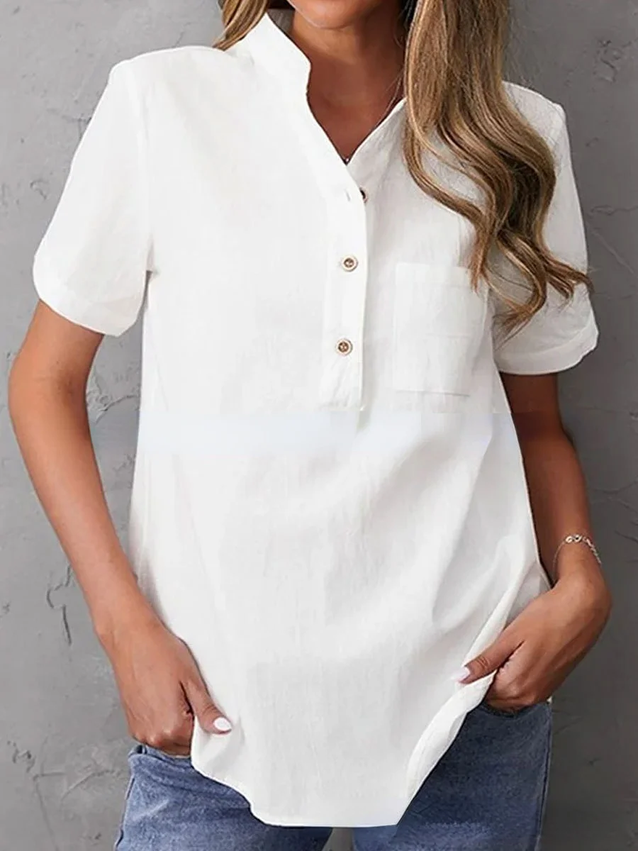 Women's Fashion Breasted Lapel Short Sleeved Shirt