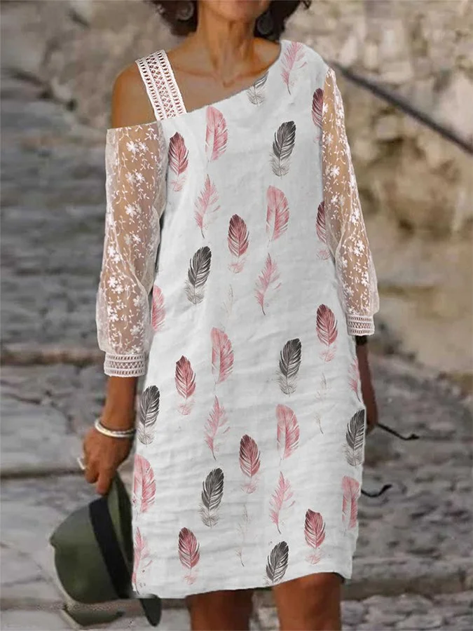 Lace Long-Sleeve Printed Dress