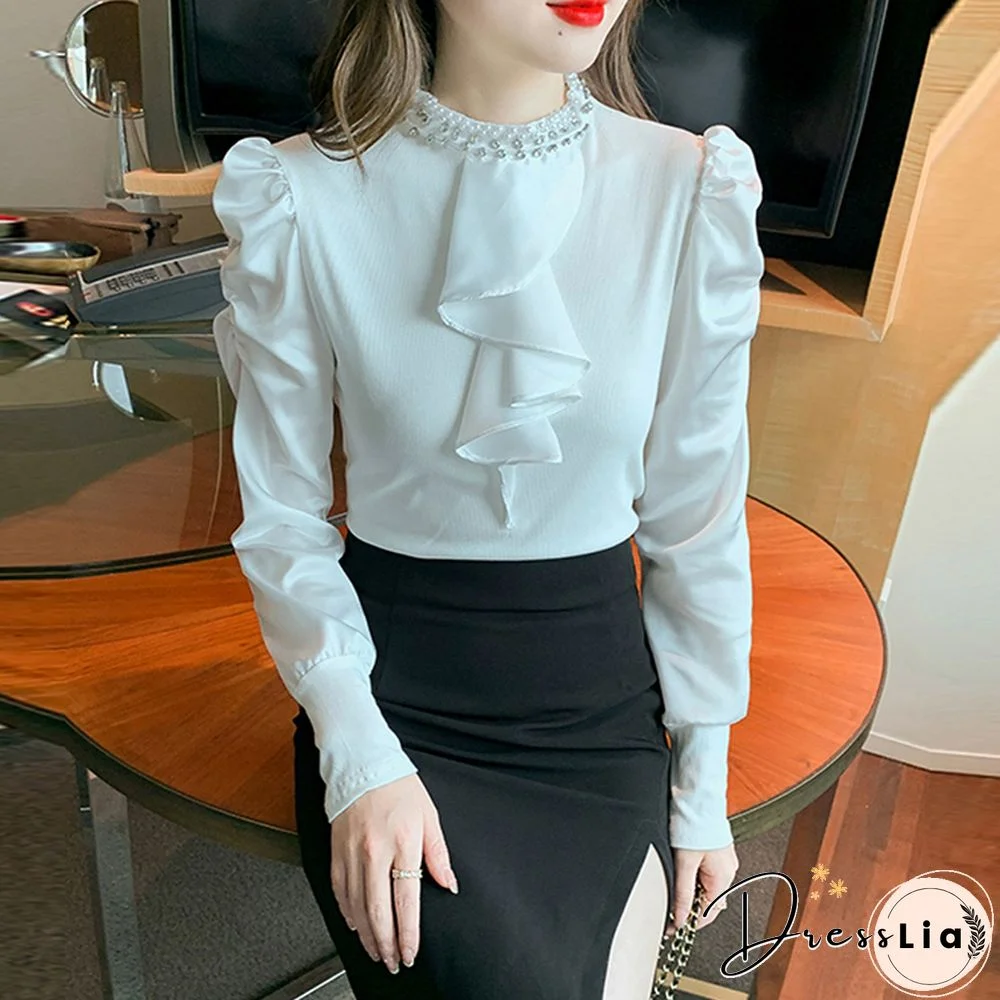 Spring Summer Elegant Embroidered Flares Blouse Women O Neck Casual Puff Sleeves White Shirt Korean Street Wear Tops New