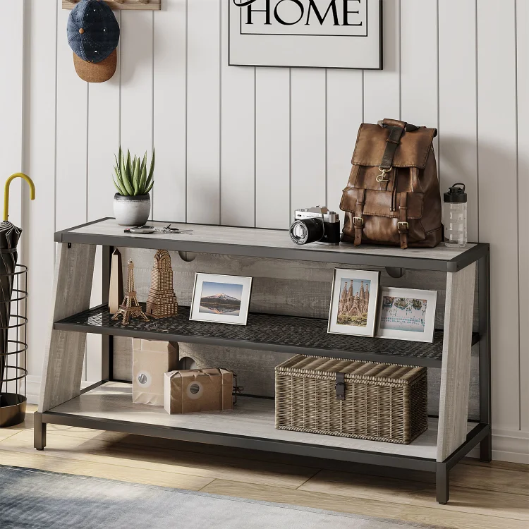 Bestier RGB TV Stand for TVs up to 65" with LED Lights & Wall Mount, White Wash Finish