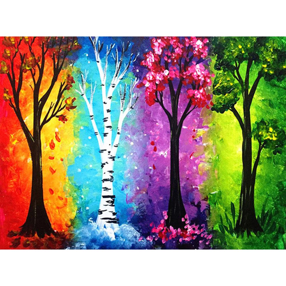 

50x40cm Round Drill Diamond Painting-Four Seasons Tree Handicraft, 501 Original