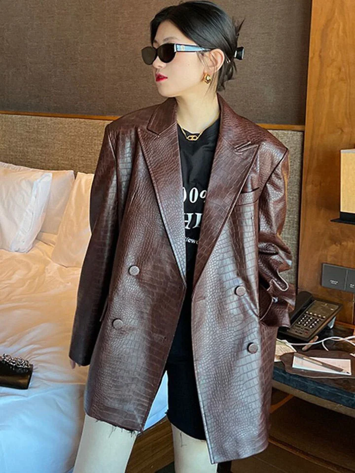 Bindi Crocodile Print Leather Blazer