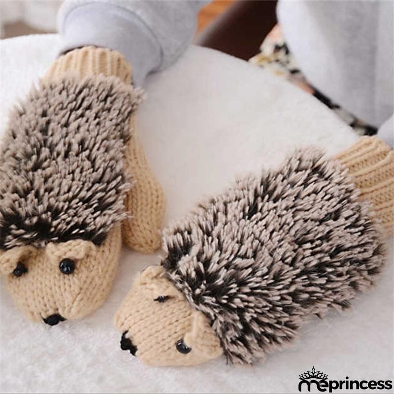 Creative Cute Hedgehog Knitted Warm Mittens