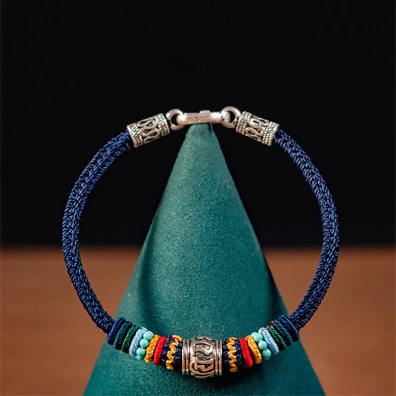 Handmade 925 Sterling Silver Tibetan Om Mani Padme Hum Purity Braided Bracelet