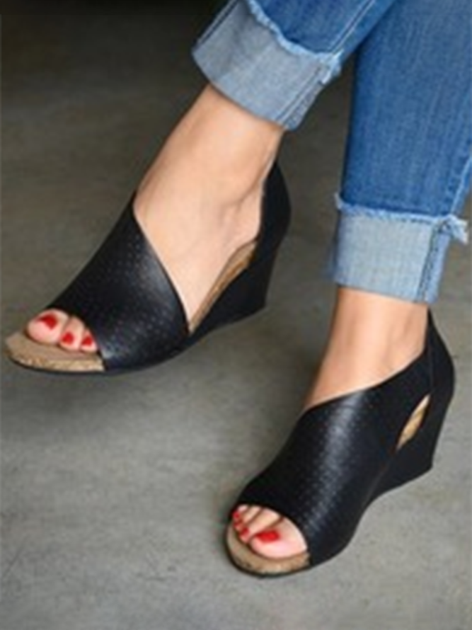 Bohemian Cutout Open Toe Wedge High Heel Sandals CS22- Fabulory