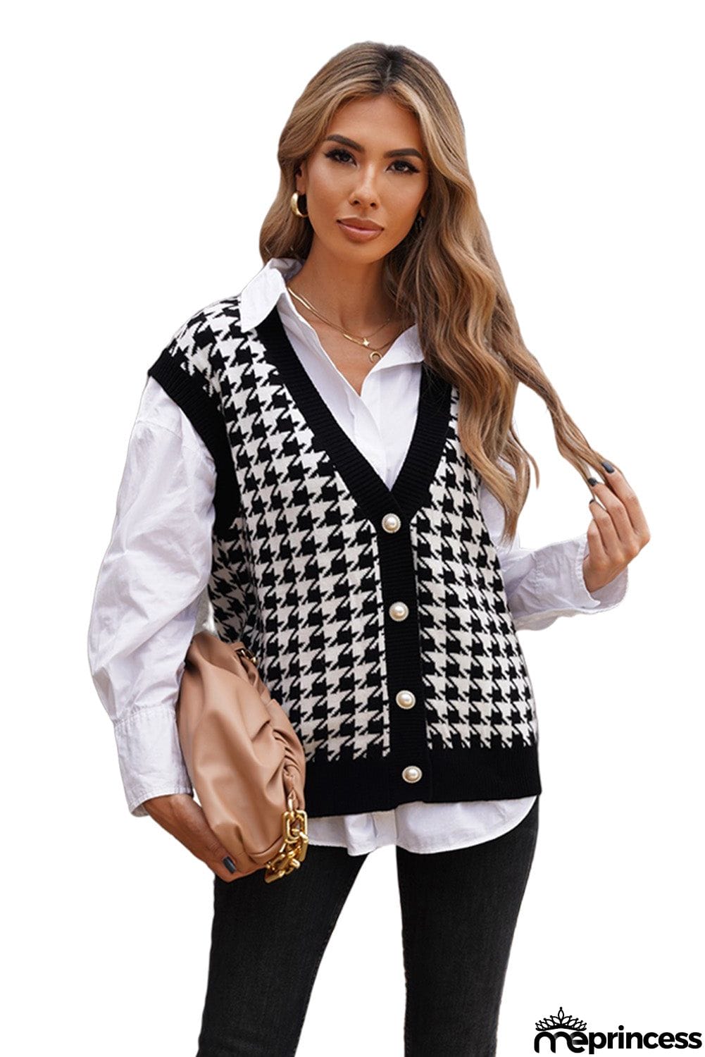 Black Houndstooth Knitted Vest
