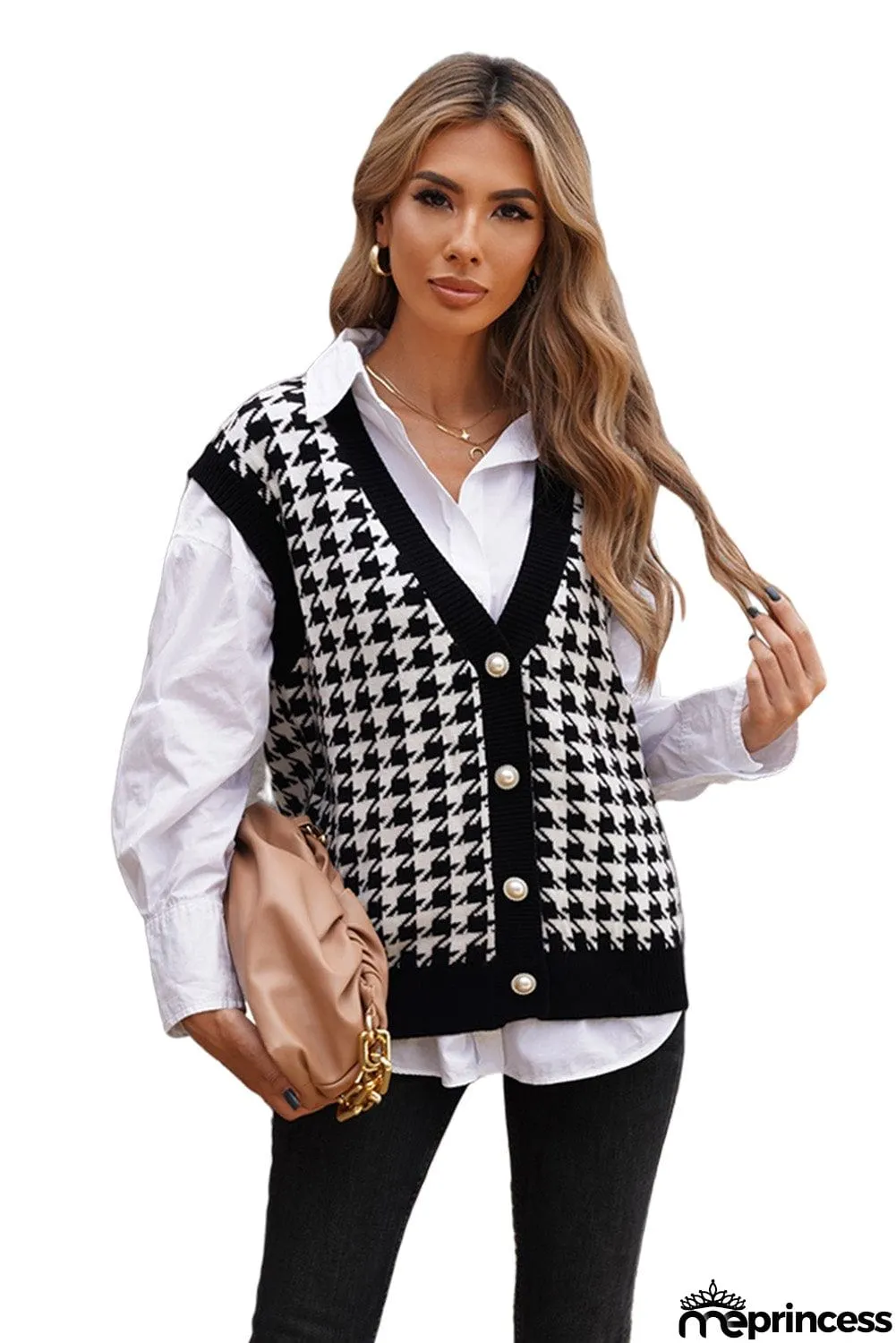 Black Houndstooth Knitted Vest