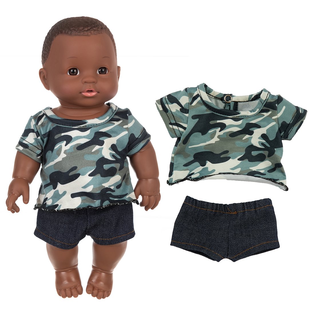 12inch African American Boy Doll with Camouflage Sport Tees 30CM Vinyl