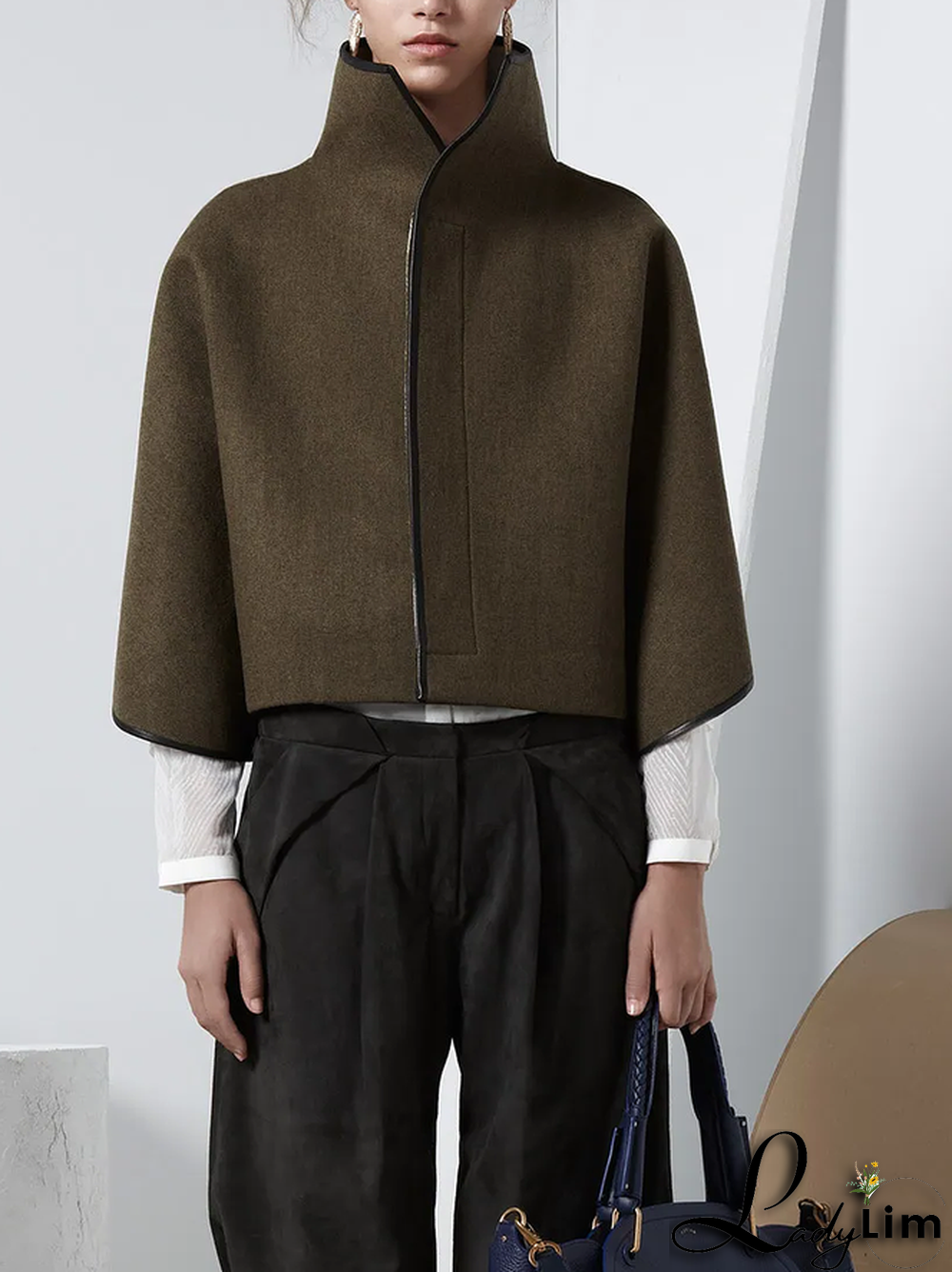 Vintage Loose Solid Color Stand Collar Jackets