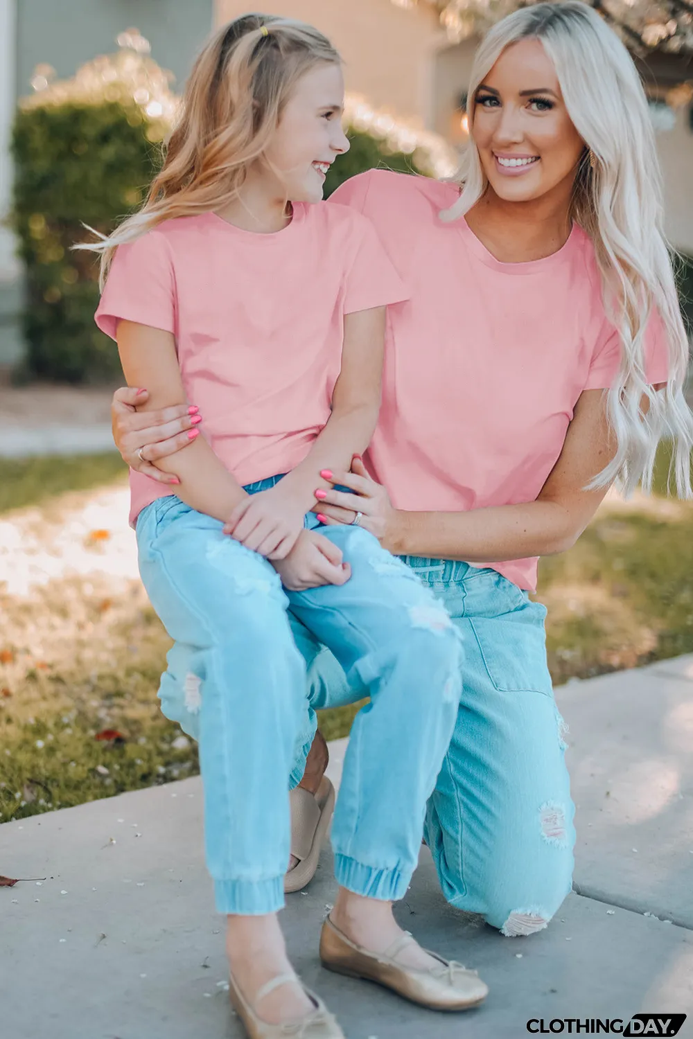 Pink Plain Crew Neck Short Sleeve Tee