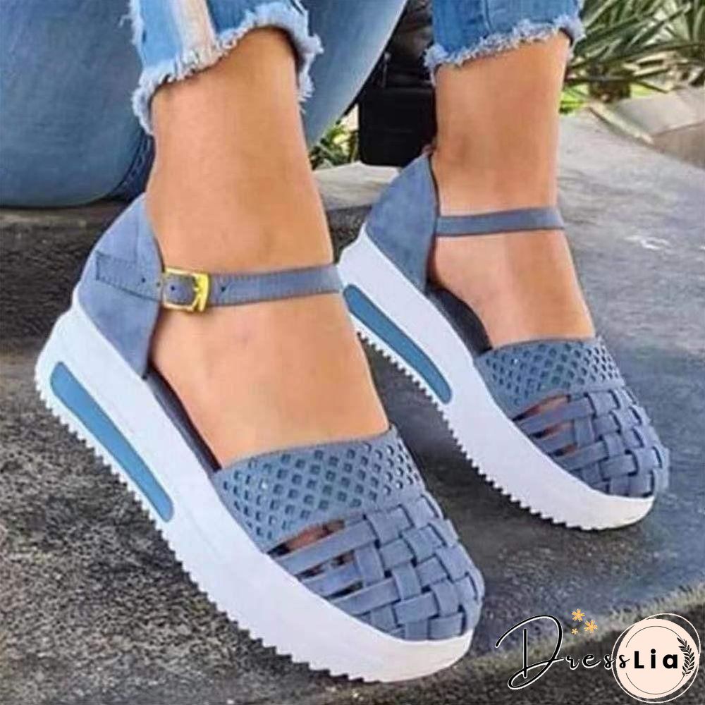 Pure Color Hollowed-Out Women Platform Sandal