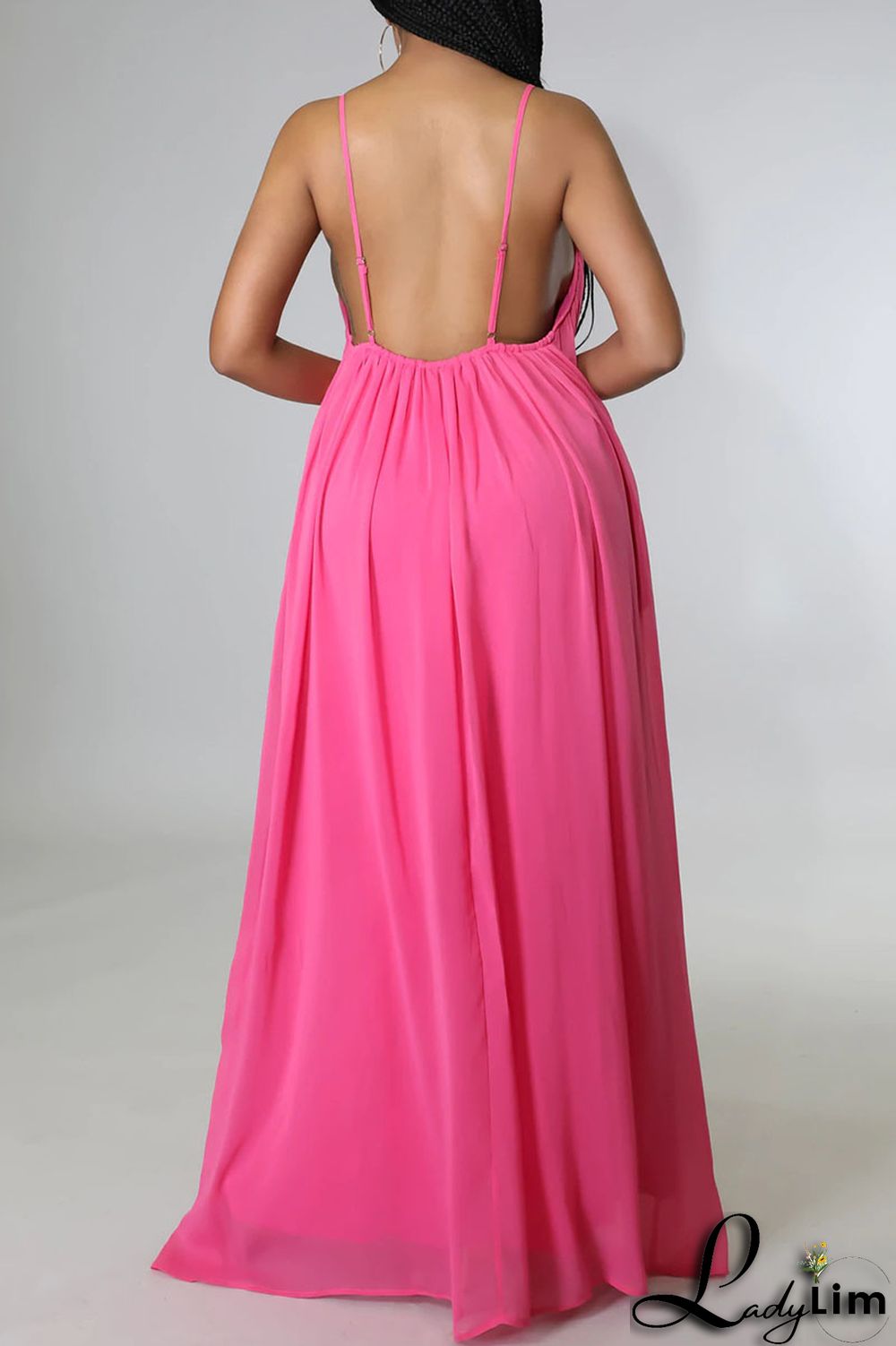 Orange Red Casual Solid Split Joint Backless Spaghetti Strap Sling Dress Dresses