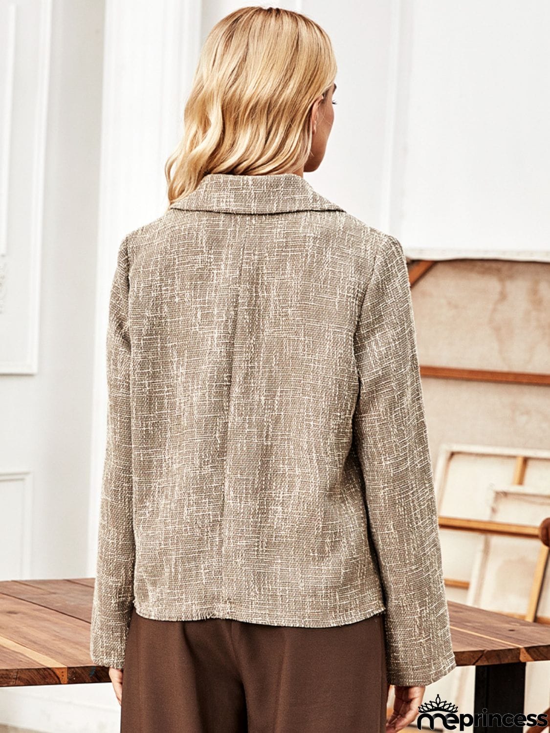 Lapel Collar Raw Hem Long Sleeve Blazer