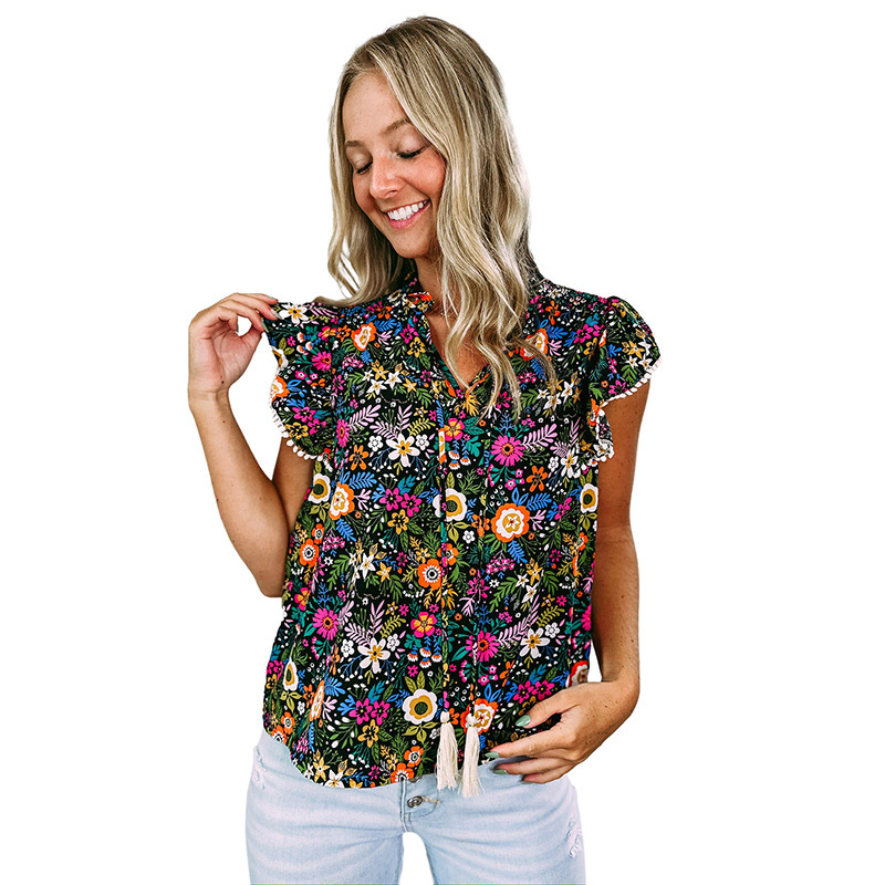 Mature Women's Lace Chiffon Fashion Short Sleeve Tops