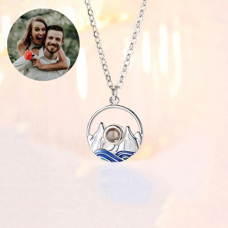 Personalized Couple Mountain Sea Photo Necklace