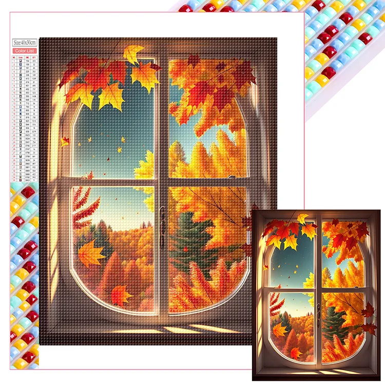Autumn Leaves Outside The Window 30*40CM (Canvas) Full Square Drill Diamond Painting gbfke