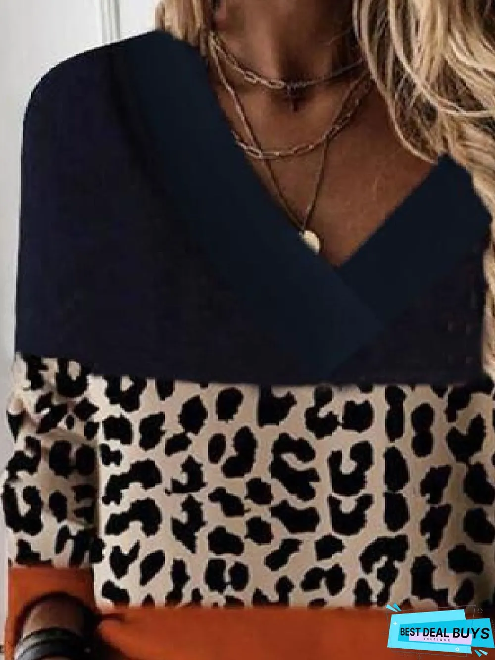 Loosen Cotton Blends V Neck Long Sleeve Casual Printed Tunic Top