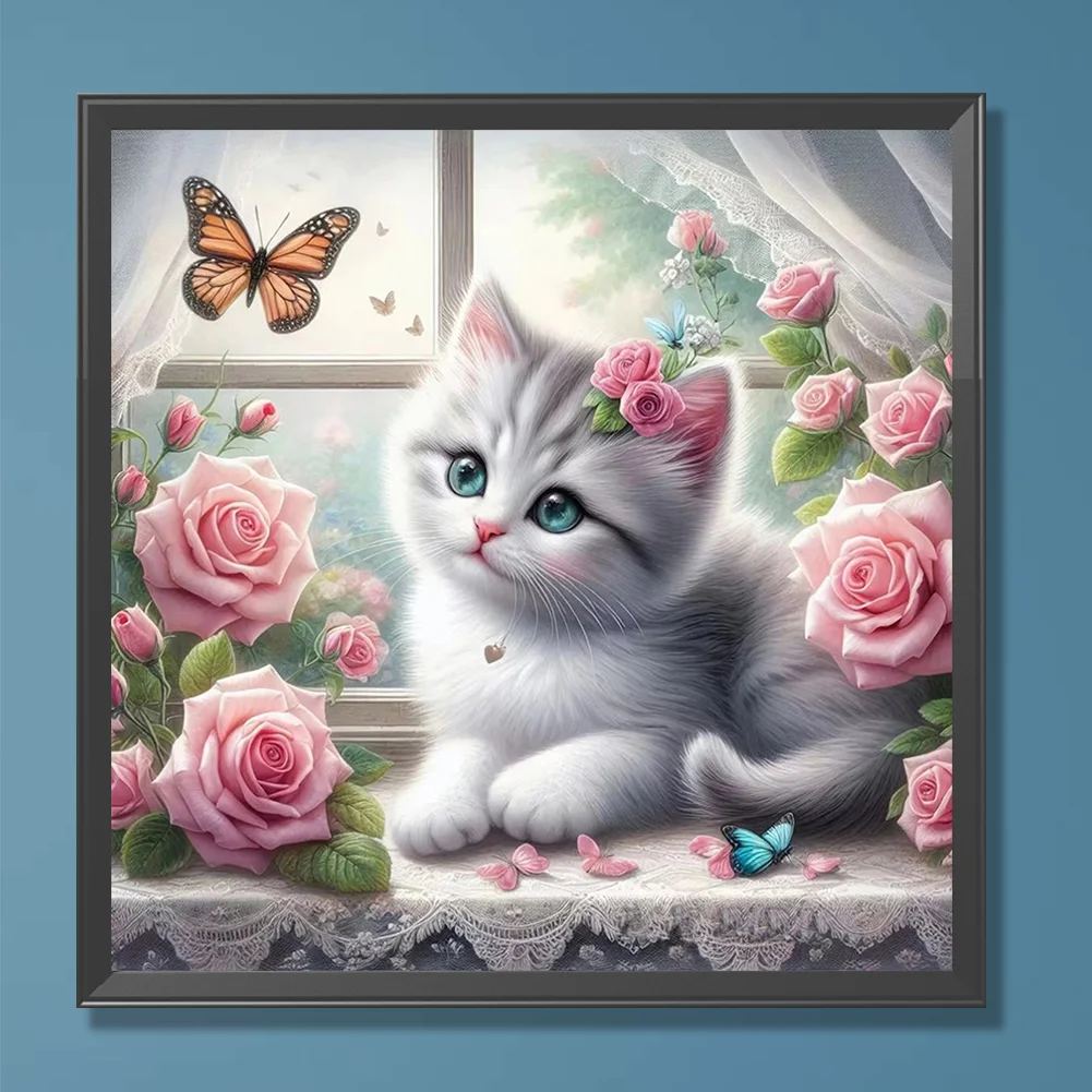 Full Round Diamond Painting 30*30cm - Window Kitten